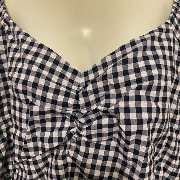 Women Plus Sz 2X Blouse Tiered Babydoll Puff Sleeve Top Cotton Gingham Bohemian - Picture 5 of 9